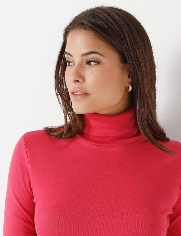 T-shirt col montant uni coton biologique(**) (framboise) T-shirt col montant uni coton biologique(**) (framboise)